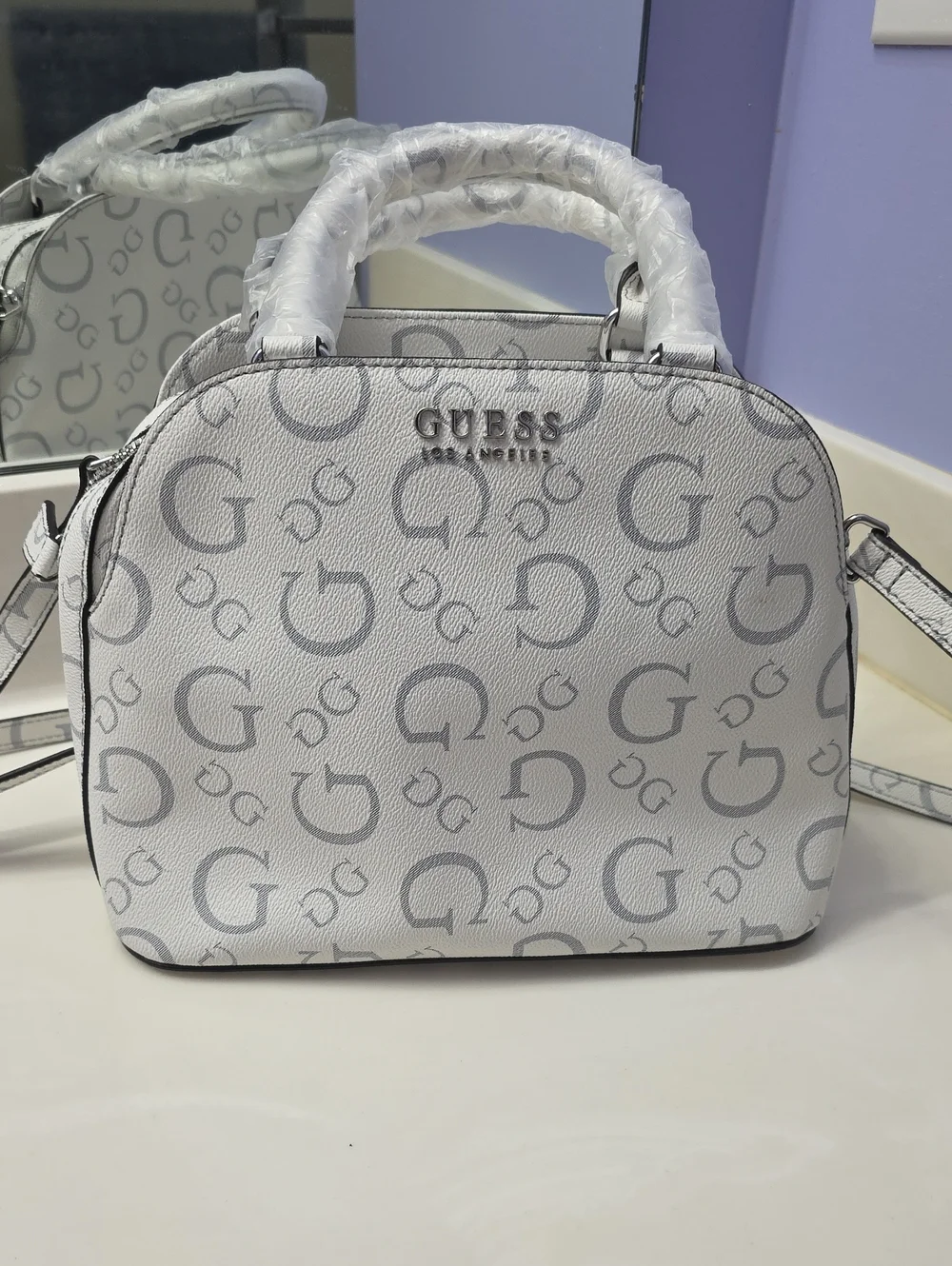 GUESS White Logo Dome Satchel Bag NWT